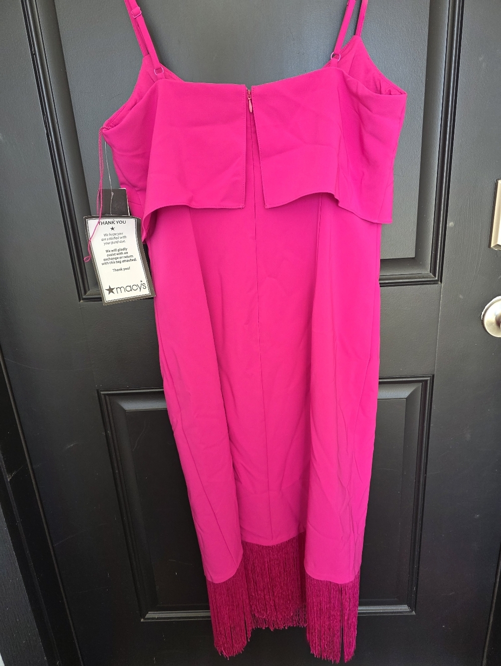 Aidan Mattox Adrianna Papell Women’s Size 12 Hot Pink Fringe Hem Dress Strappy - Picture 11 of 11